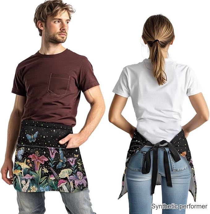 Waist Apron with 3 Pockets Waterproof 13 Inch Short Half Waist Aprons Women Men Server Aprons Waitress Waiter Apron - Image 2