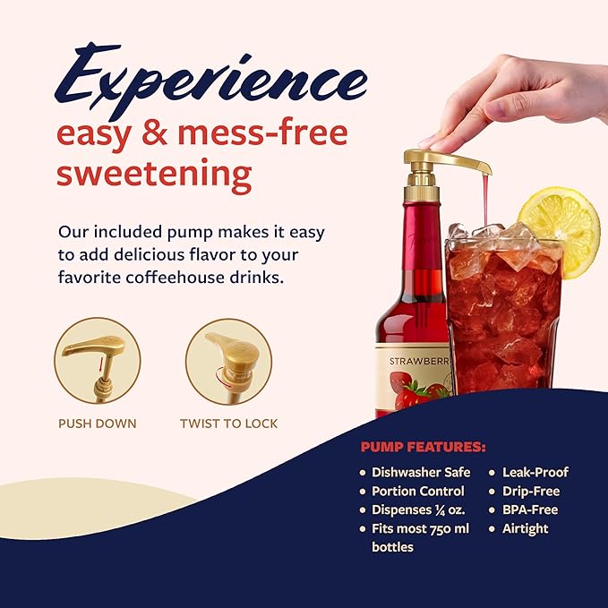 Torani Puremade Syrup, Strawberry Flavoring for Drinks, GMO Free, Glass Bottle with Pump Included, 25.4 Fl Oz