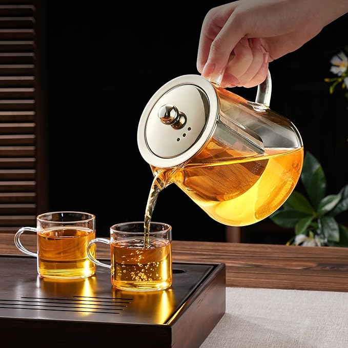 Glass Teapot 18.6oz/550ml, Tea Pot with Removable Infusers for Loose Tea, Borosilicate Glass Tea Kettle Tea Maker Stovetop for Camping, Tea Infuser for Loose Leaf Tea Travel