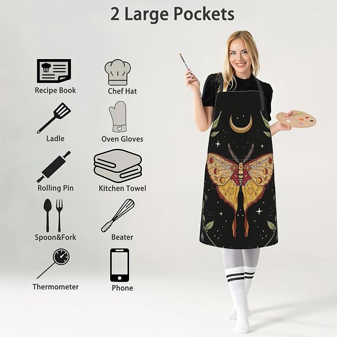 Apron, Stocking Stuffers Bib Apron with Adjustable Neck for Women, Suitable for Home Kitchen Cooking Apron - Image 4