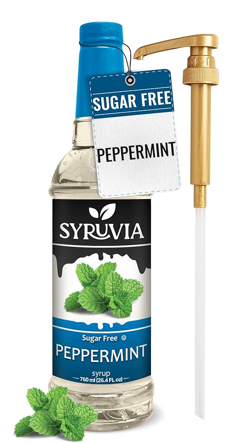 Syruvia Sugar Free Peppermint Syrup for Coffee, Flavored Syrup for Drinks, Lattes, and Desserts – 25.4 fl oz, With Pump by SYRUVIA