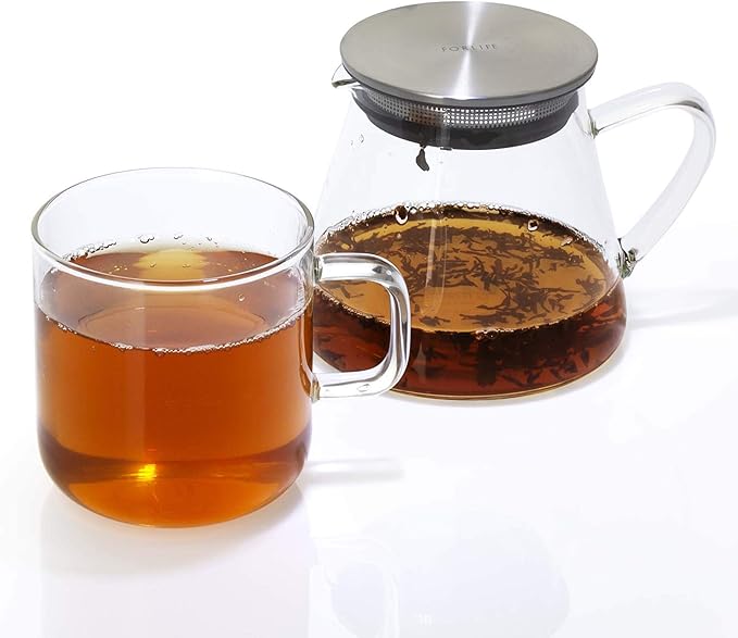Four Life 841 Teapot Glass, Heat Resistant, 18.9 fl oz (532 ml), For 3 Cups, Lid with Tea Strainer, One Hand, Microwave and Dishwasher Safe, Not Direct Fire, Fuji Glass Teapot