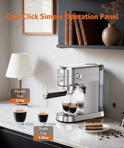 COWSAR Espresso Machine,Expresso Coffee Machines,Espresso Maker with Milk Frother Steam Wand & 40oz Removable Water Tank，Stainless Steel Compact Cappuccino & Latte Machine