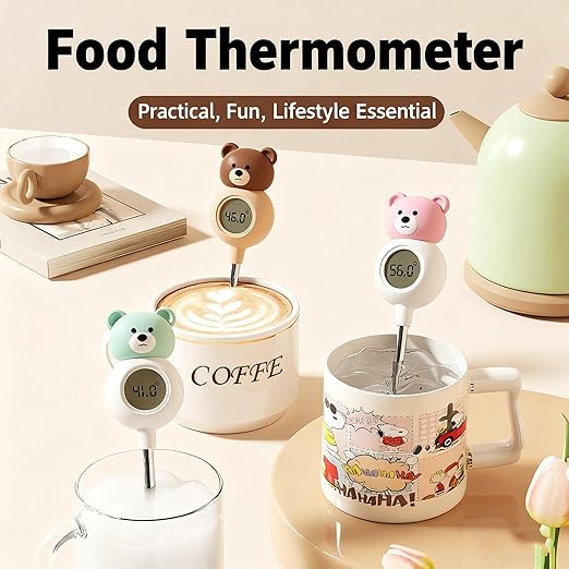 Instant Food Thermometer Digital with ±0.5℉ Precision, Large LCD Display, Food-Grade Silicone/Probe, for Making Milk Powder, Pour-Over Coffee, Kitchen Cooking and Baking Essentials Accessories - Pink