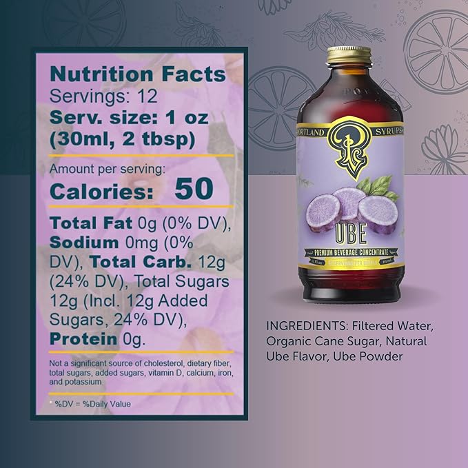 Portland Syrups Ube Syrup - Rich Ube Extract for Cocktails, Mocktails, Sodas, Non-Alcoholic Spritz, Coffee, Smoothies, Shakes, and Recipes, Flavorful Syrup for Drinks, 12 oz, 12 Servings, Pack of 1