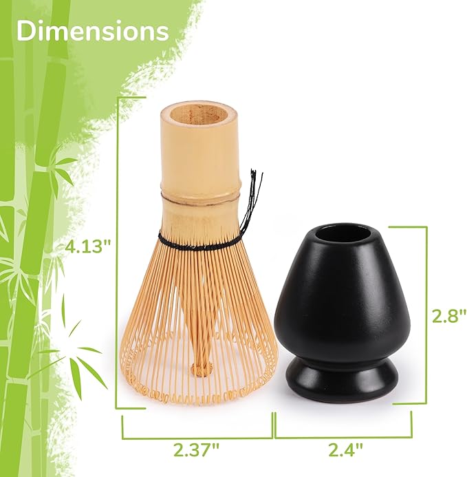 Matcha Tea Bamboo Whisk And Ceramic Rest 2 Piece Set - Black Holder - 1 Set