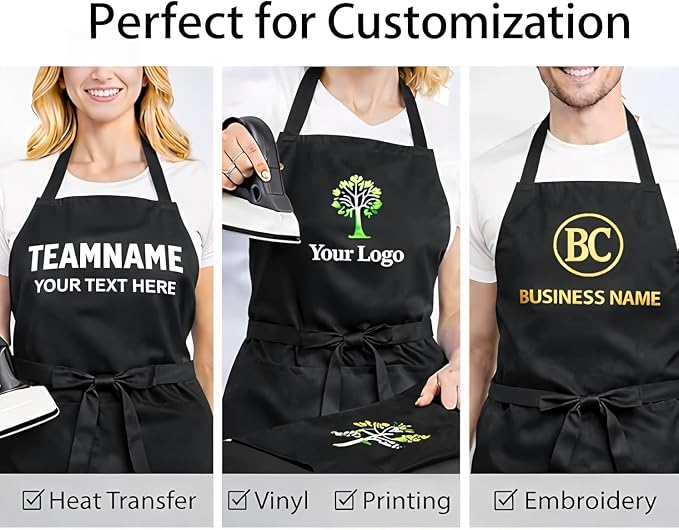 8 Pack Aprons Bulk with Pockets, Unisex Apron with Extra Long Ties for Chef, Cooking Classes, Painting, BBQ - Image 5