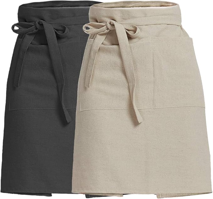 Cityelf Half Apron for Women Men Cotton Linen with 2 Large Pockets Waist Short Bistro Server Aprons Waiter Waitress Unisex by Cityelf