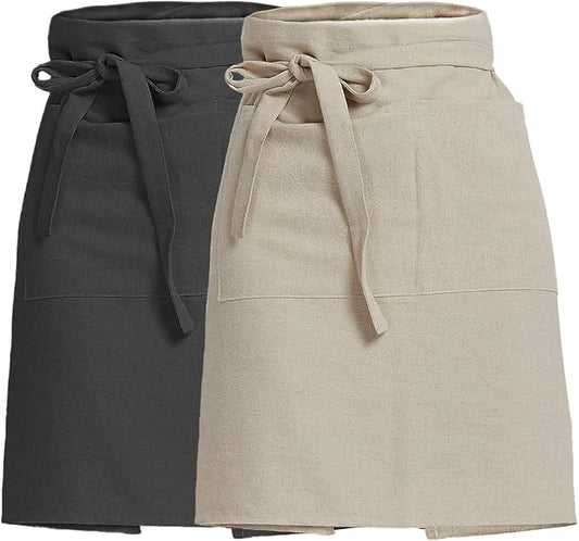 Cityelf Half Apron for Women Men Cotton Linen with 2 Large Pockets Waist Short Bistro Server Aprons Waiter Waitress Unisex by Cityelf