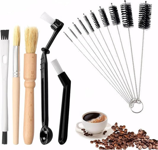 Espresso Machine Cleaning Brush - 15 PCS Long Handle Straw & Bottle Brush Kit, Flexible Scrubber for Coffee Pots, Mugs, Cups, Water Bottles, Glassware & Bent Pipes