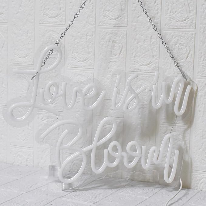 Love Is In Bloom Neon Sign Warm White Led Neon Signs for Wall Decor Dimmable Led Lights Signs Wedding Neon Light Sign for Engagement Birthday Valentines Decorations Gift