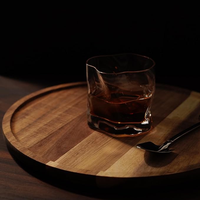 Set of 2 Round Wooden Decorative Serving Tray 13.8 Inch for Coffee Table and Home Decor, Round Wood Tray for Table Centerpiece, Small Candle Tray, Acacia, Appetizer Charcuterie Board