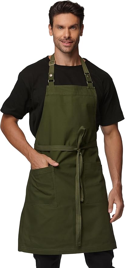 Chef Men Canvas Waterproof Apron Pocket 4251GB | Polyester Cotton Canvas Apron for BBQ Grilling Kitchen Cooking, Adjustable Neck, Durable & Comfortable by Guolamy