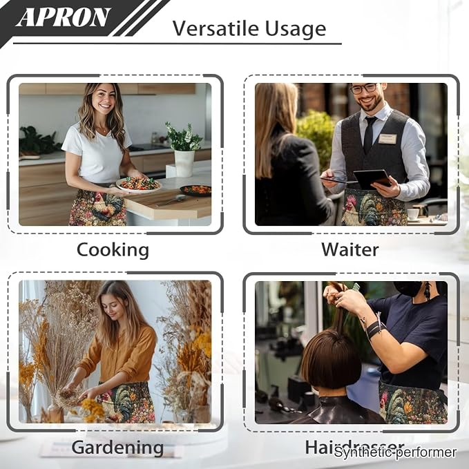 Waist Apron with 3 Pockets Waterproof 13 Inch Short Half Waist Aprons Women Men Server Aprons Waitress Waiter Apron - Image 5