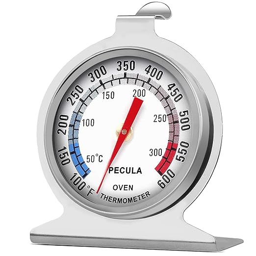 Stainless Steel Oven Thermometer 50-300°C/100-600°F, Analog Instant Read, Battery-Free Kitchen Cooking Thermometer, Hook & Stand Design Food Thermometer for Oven, Grill, Smoker, Fryer