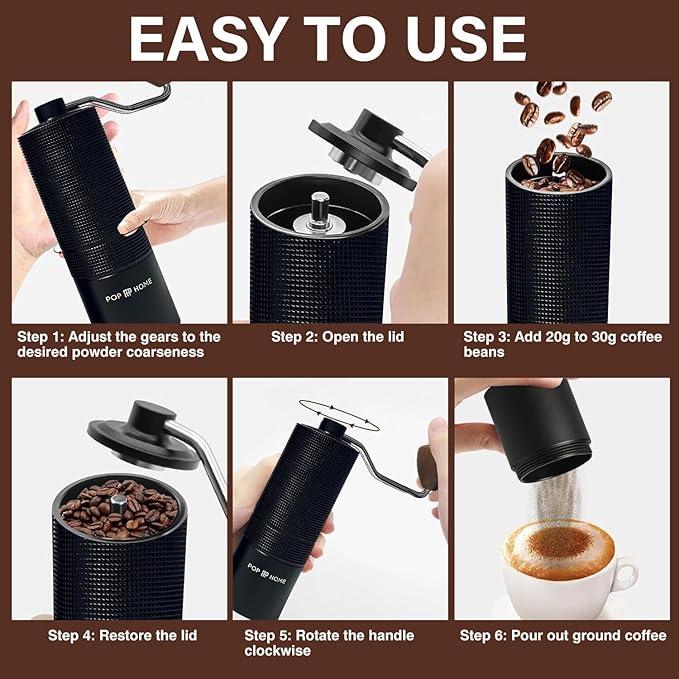 Manual Coffee Grinder - Stainless Steel Conical Burr Hand Mill for Espresso & French Press - Adjustable & Portable