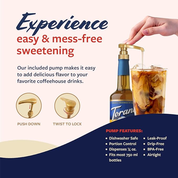 Torani Sugar Free Coffee Syrup, Belgian Cookie Flavoring for Drinks, Zero Calorie, Glass Bottle with Pump Included, 25.4 Fl Oz