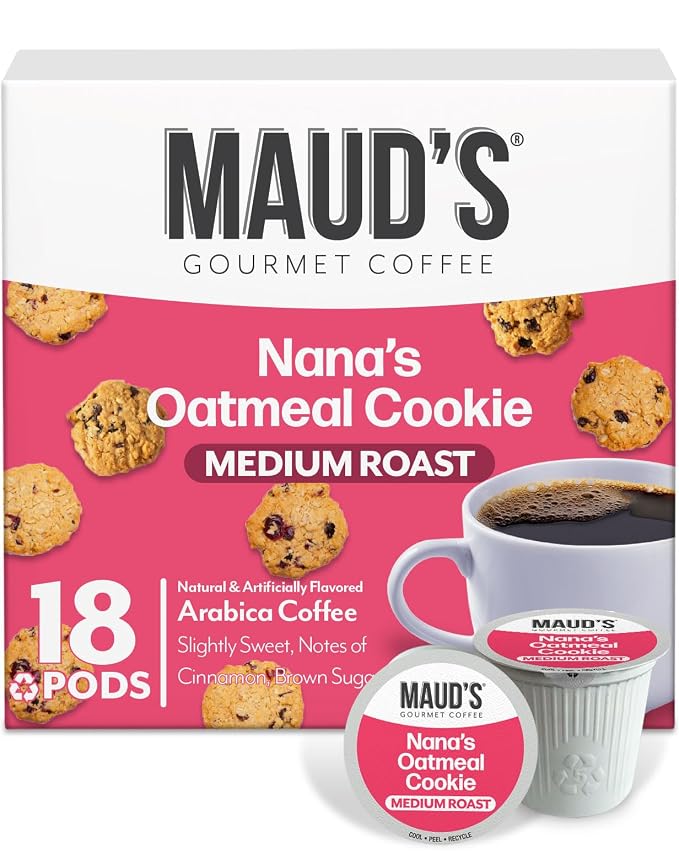 Maud's Oatmeal Cookie Flavored Coffee Pods, 18 ct, Medium Roast Flavored Coffee in Single Serve Pods – 100% Arabica Beans, Compatible with Keurig K Cups Maker by MAUDSCOFFEETEA