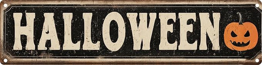 Vintage Tin Halloween Sign Retro Metal Pumpkinhead Signs For Home Decor Stylish Wall Art Plaques Gift For Home Bathroom Kitchen And Gothic Wall Decor In Every Room 4x16 In