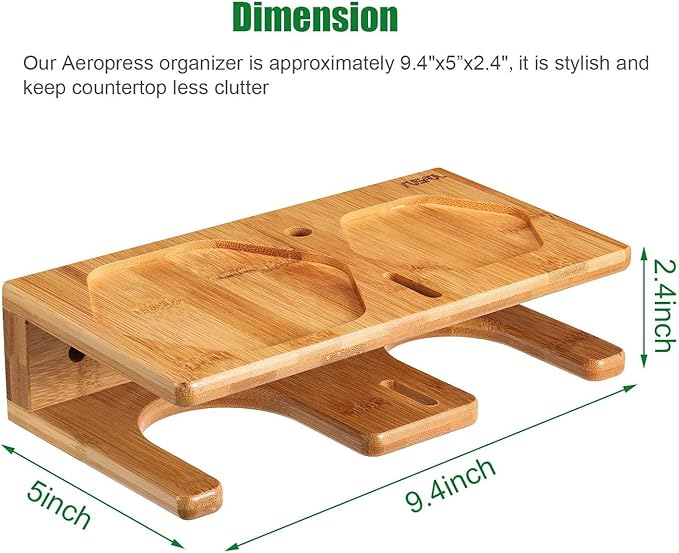 Space Saving Organizer Wall Mount for Aeropress set, Polished Bamboo