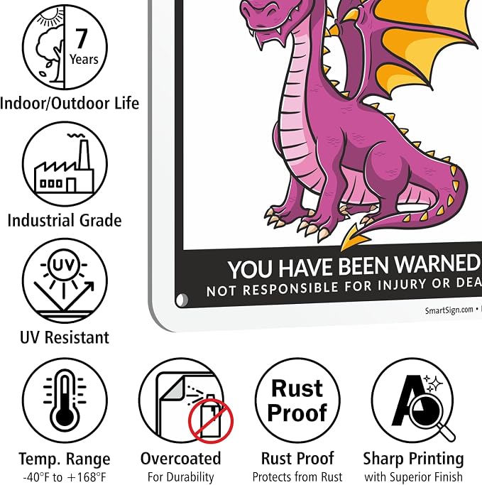 SmartSign Funny Beware Of Dragons Warning Sign - 10"x7", 40 mil Laminated Rust-free Aluminum - Metal Signs for Wall Decor, Outdoor, Patio, Gifts, Cafe - Dragon Theme, Made in USA - Image 7