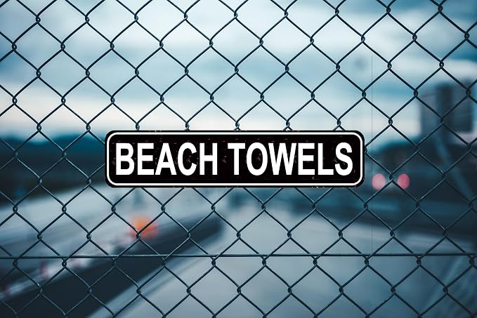 Beach Towels Sign - Coastal Vintage Metal Wall Art - 16x4 Inch Rustic Beach House Decor for Bathroom, Pool Area or Cabana - Image 2