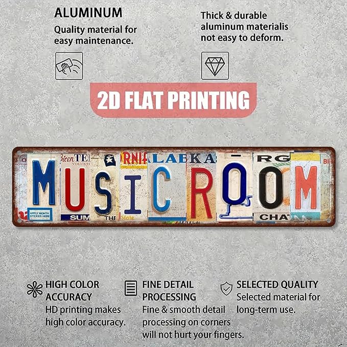 Music Room Metal Sign - Vintage Aluminum Tin Wall Art 4x16 Inch - Garage Band Studio Bar Decor - Image 3