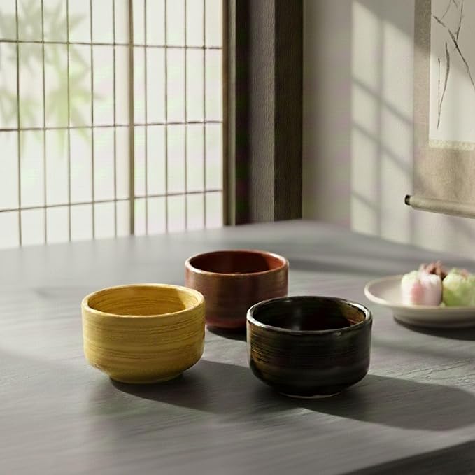 Product of Gifu Japan Ceramic Matcha Bowl, Handmade Chawan Japanese Green Tea Cup, Matcha Mixing Bowl, 400ml 13.6 oz, Brush Stroke Pattern, Yellow