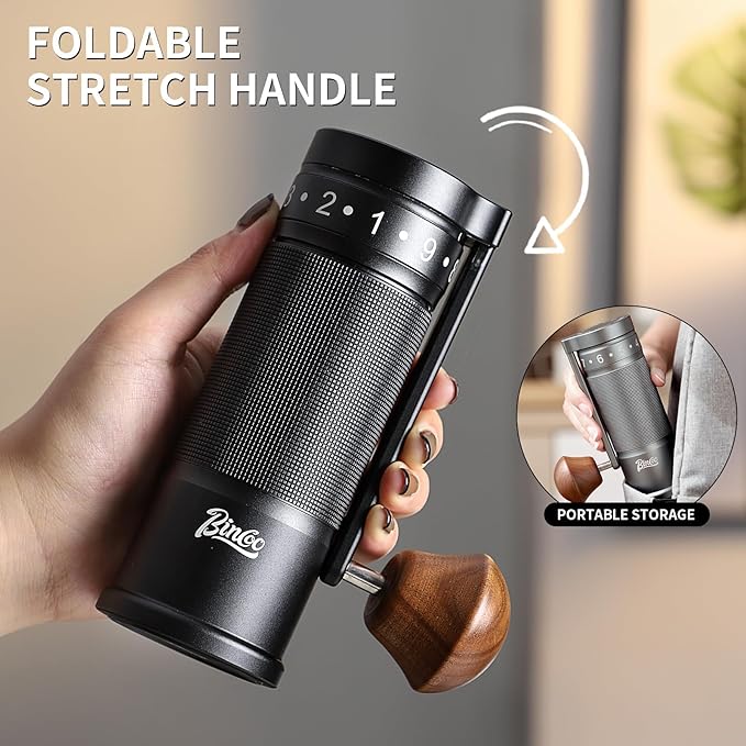 Bincoo Manual Coffee Grinder Manual Foldable Handle– Espresso Hand Coffee Grinder Burr,Compact and Portable for Home/Travel/Camping (Black)