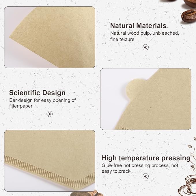 Coffee Filters #2, 100 Pcs Unbleached 2 Cone Filters Paper, Natural Disposable Coffee Filter Compatible with Drip and Pour Over Coffee Maker