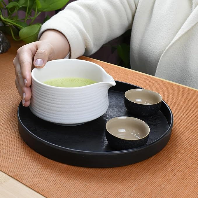 Artcome Matcha Tool Set - Complete Kit with Matcha Bowl with Spout, Bamboo Whisk, Tea Scoop & Whisk Holder, Porcelain White