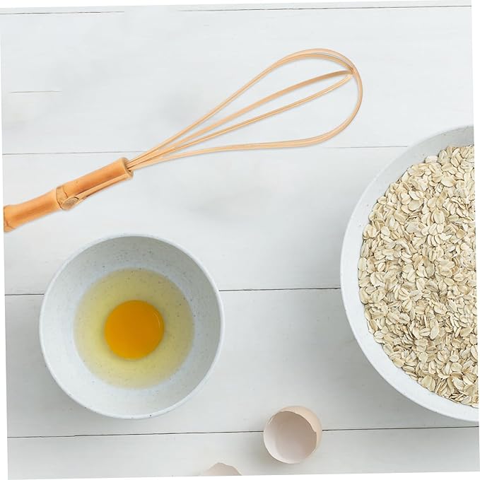 Manual Egg Beater Bamboo Handle Multipurpose Kitchen Whisk for Egg Dough Flour Comfortable to Hold Dishwasher Safe