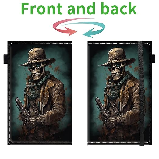Server Books for Waitress, 5x9 Inch Waitstaff Server Order Pads, 11 Large Pockets, Cute PU Leather Waitress Book Server Wallet with Elastic Band Fit Server Apron,Skull Cowboy with Gun - Image 2