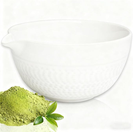 Matcha Bowl with Spout, Traditional Ceramic Matcha Tea Bowl Japanese Ceremonial Chawan for Whisking Mixing & Daily Use, 18oz/500ml White