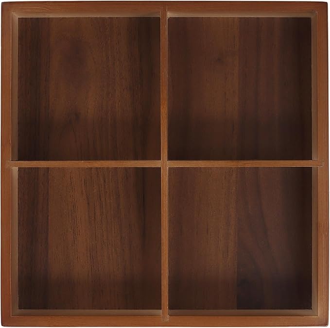FUNSUEI 2 PCS Multi Compartment Wooden Tray, Divided Wooden Tray, Square Bamboo Trays with 4 Sections, Bamboo Divided Serving Trays Storage Box for Snacks Appetizers, 9 x 9 x 1.77 Inch