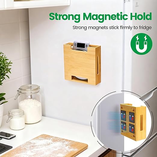 Bamboo Kitchen Scale Holder, Wall Mount or Magnetic Fridge Mount – No-Drill Adhesive Organizer for Digital Food & Coffee Scales | Slim Space-Saving Storage
