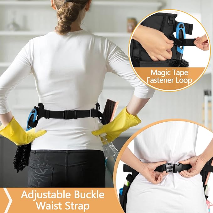 LoDrid Professional Cleaning Apron with 9 Pockets and Waist Belt, Black | Adjustable Cleaning Caddy Aprons for Cleaning Work of House Hotel - Image 4