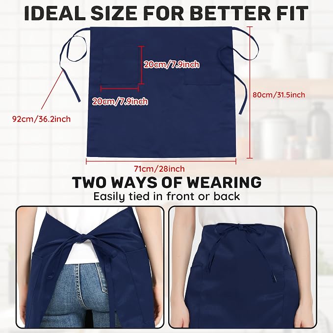 3 Pack Waist Apron with 3 Pockets, Unisex Black Waiter Aprons, Water Resistant Server Aprons for Restaurant Chef Bar - Image 5