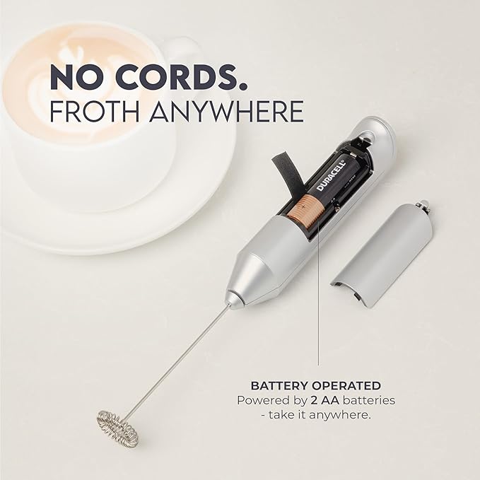 Zulay Kitchen Powerful Milk Frother Wand - Handheld Stainless Steel - Battery Operated Drink Mixer for Coffee, Lattes, Cappuccino, Matcha - Froth Mate Frother Gift - Silver