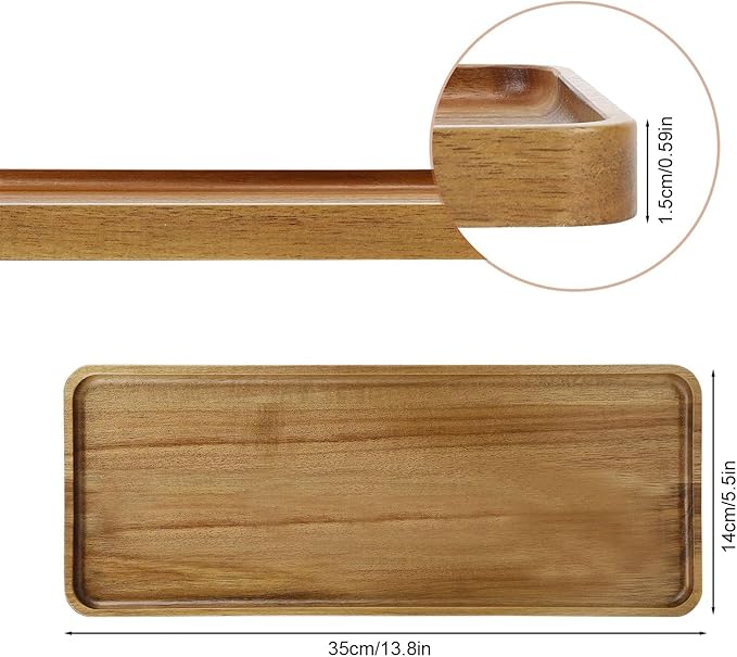 Solid Acacia Wood Serving Trays - 14" x 5.5" Rectangular Wooden Platters for Food, Charcuterie Boards, Cheese, and Appetizers - Perfect for Home Decor, Parties
