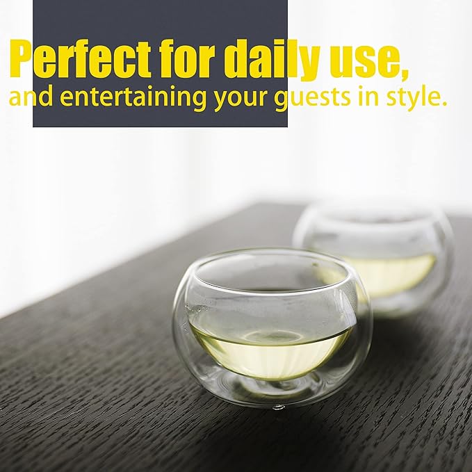 PunPun 2.7oz. 80ml Double Wall Borosilicate Glass Tea Cups Espresso Cups Heatproof Insulating Teacups glass Set of 4