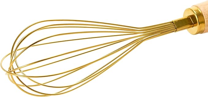 "Bloomingville Standing Stainless Steel Wood Handle, Gold Finish Whisk, 10.25""" (AH1754)
