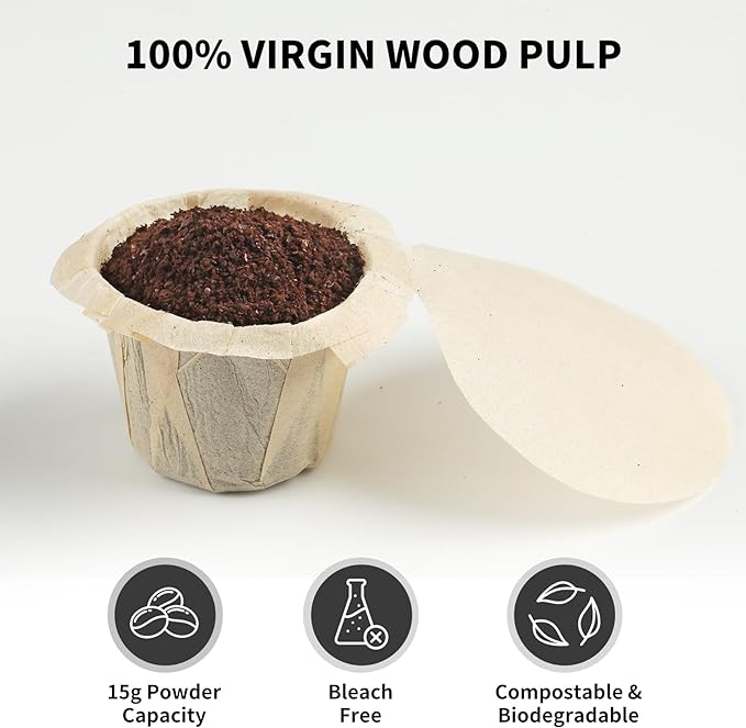 300 Count Fanativita Paper Coffee Filters Disposable with Genius Lid Design, Fit All Reusable K Cups for Keurig (Unbleached)