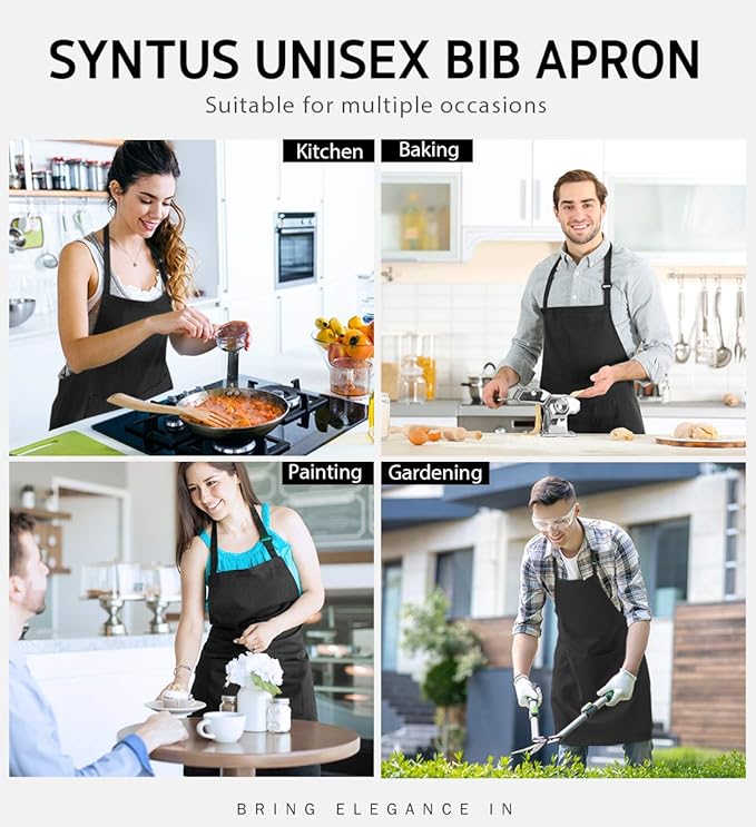 Syntus Apron for Men Women, Adjustable Cooking Kitchen Chef Aprons with 2 Pockets, Cotton/Polycotton/Polyester
