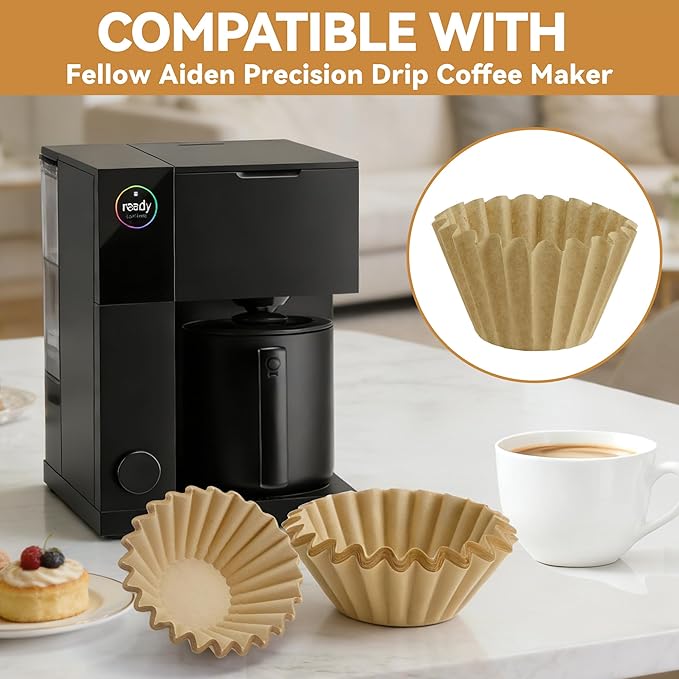 Coffee Filters Compatible with Fellow Coffee Maker, 200 Pcs Extra-Deep Bowl Design Filter Paper for Fellow Aiden Precision 10 Cup Batch Brew Basket