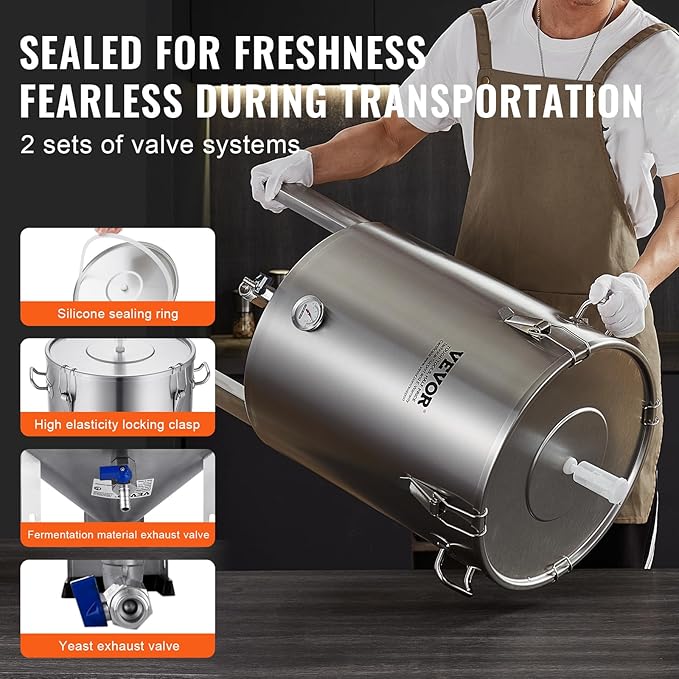 VEVOR Fermentation Tank 16 Gal,Stainless Steel Beer Brew Fermentor, Brew Bucket Fermentor for Home Brewing with Conical Base Brewing Equipment