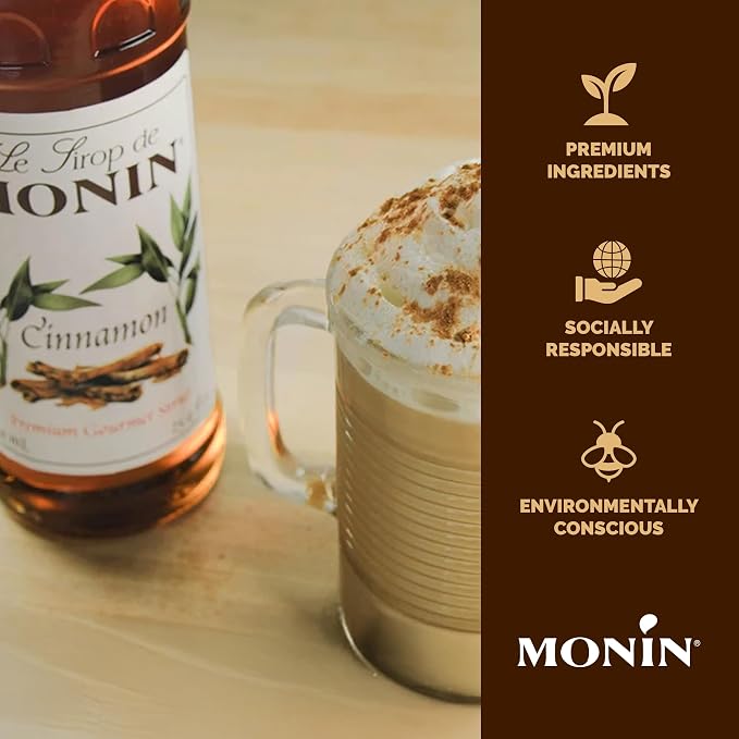 Monin - Cinnamon Syrup, Sweet and Spicy Taste of Cinnamon, Versatile Flavor, Natural Flavors, Great for Coffees, Cocoas, Ciders, and Cocktails, Non-GMO, Gluten-Free (750 ml) - Image 4