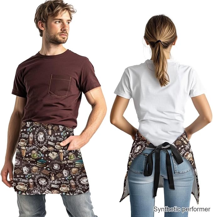 Waist Apron with 3 Pockets Waterproof 13 Inch Short Half Waist Aprons Women Men Server Aprons Waitress Waiter Apron - Image 2