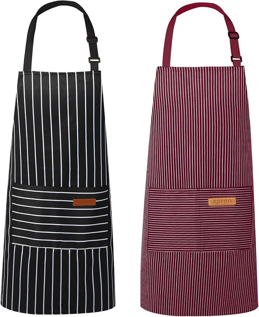 VALOME 2 Pack Kitchen Aprons, Apron for Cooking with 2 Pockets, Unisex Adjustable Neck Strap Chef Aprons for Men Women