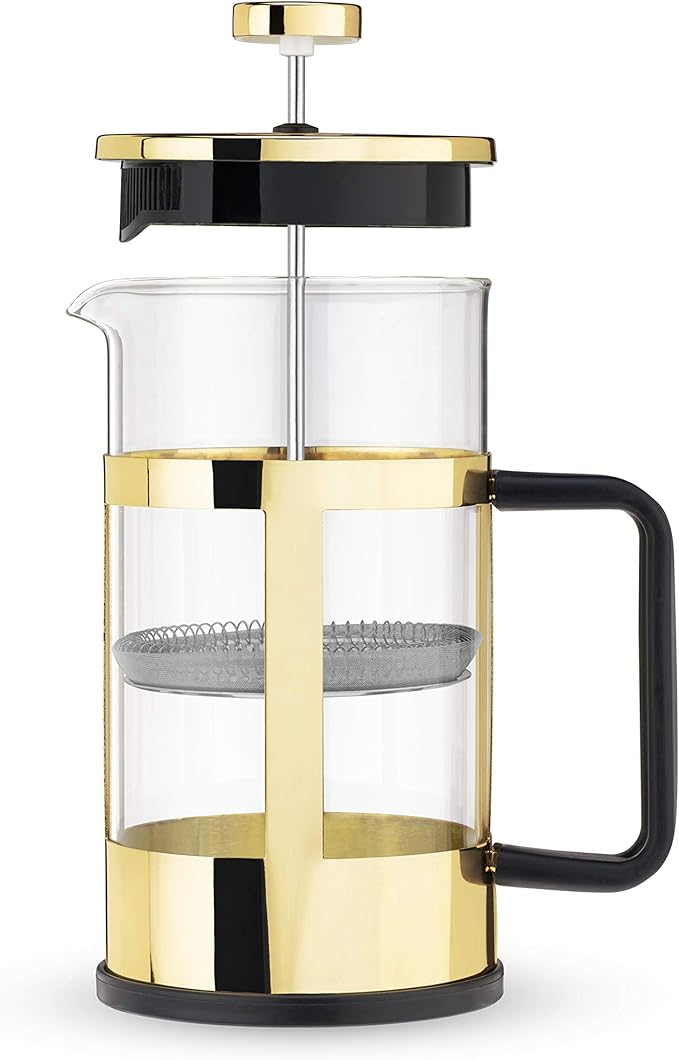 Pinky Up Piper Stainless Steel French Press Coffee Maker, Borosilicate Glass Tea Press for Loose Tea, Stylish, Durable & Easy to Clean, Sleek Design, Coffee Bar Accessories, 34 oz, Gold